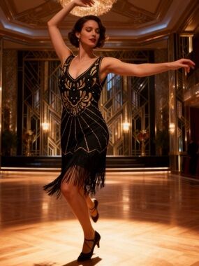 Black and Gold Flapper Dress size Xl